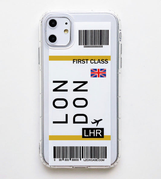 LONDON LHR  “FIRST CLASS” AIRPLANE TICKET IPHONE 13 CASE