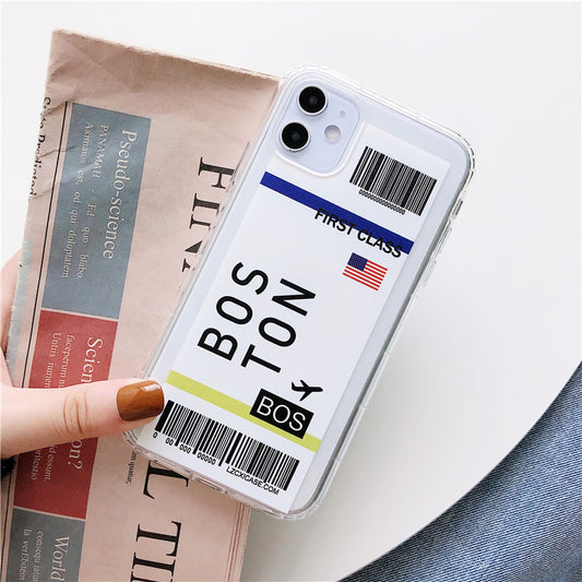 BOSTON BOS “FIRST CLASS” AIRPLANE TICKET IPHONE 13 CASE