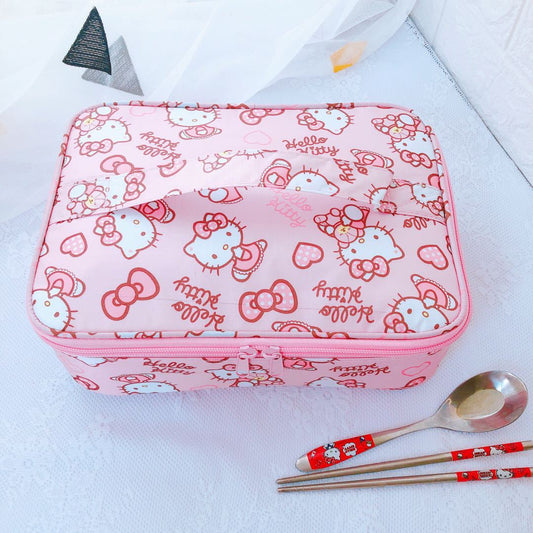 HELLO KITTY PINK WIDE INSULATED PICNIC BENTO LUNCH BAG